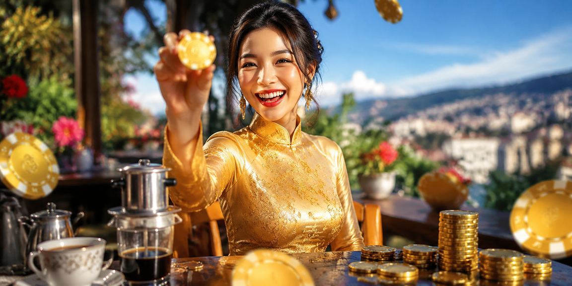 Thiếu nữ áo dài tại Đà Lạt dùng điện thoại đặt cược và xem kết quả thể thao buổi chiều sương mù